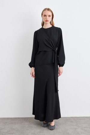 Roza Skirt Blouse Set - Black