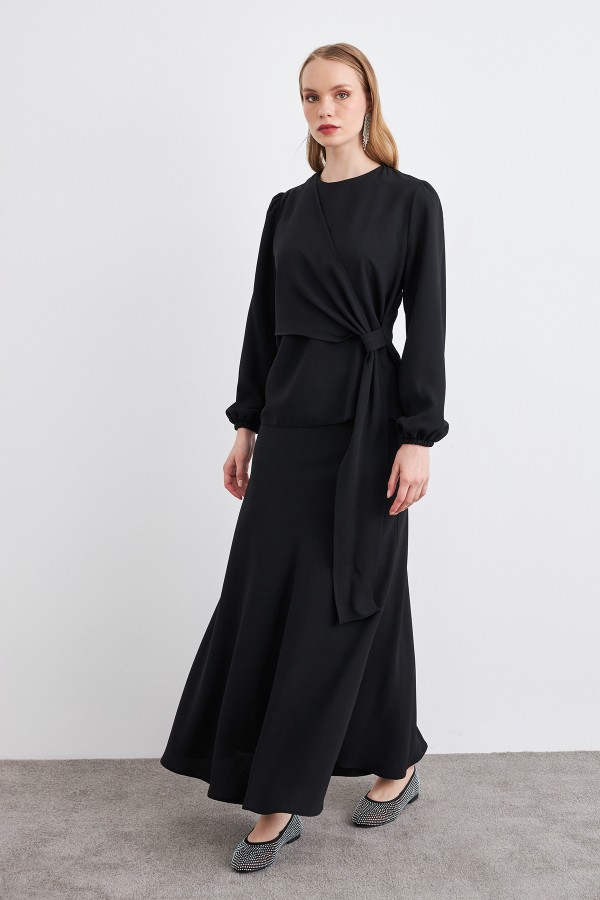 Roza Skirt Blouse Set - Black