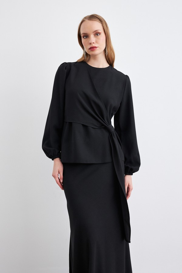 Roza Etek Bluz Takım - Siyah