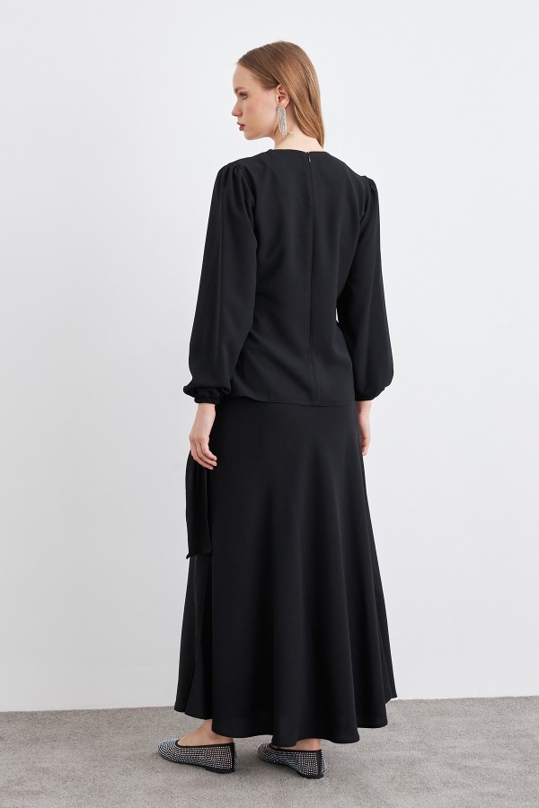 Roza Etek Bluz Takım - Siyah