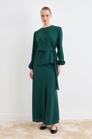 Roza Skirt Blouse Set - Emerald