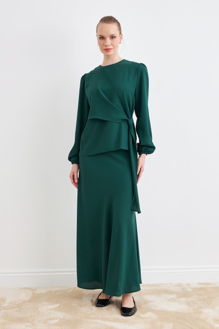 Roza Etek Bluz Takım - Zümrüt
