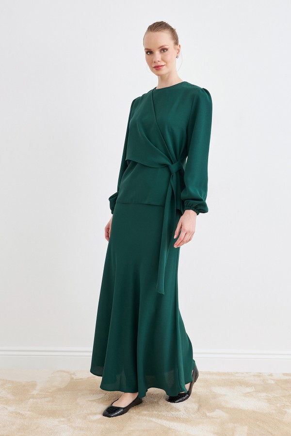Roza Skirt Blouse Set - Emerald
