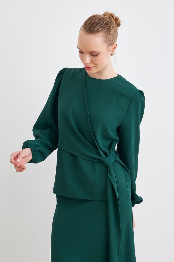 Roza Etek Bluz Takım - Zümrüt