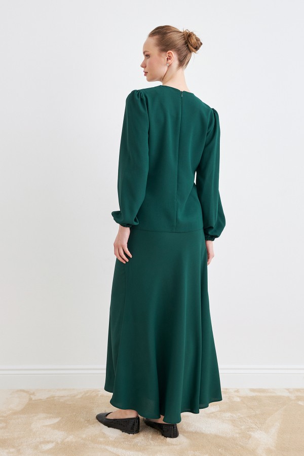 Roza Etek Bluz Takım - Zümrüt