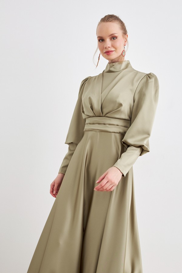 Alina Satin Evening Dress - Cagla Green