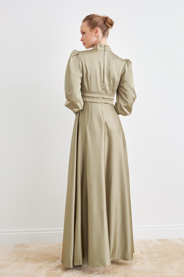 Alina Satin Evening Dress - Cagla Green