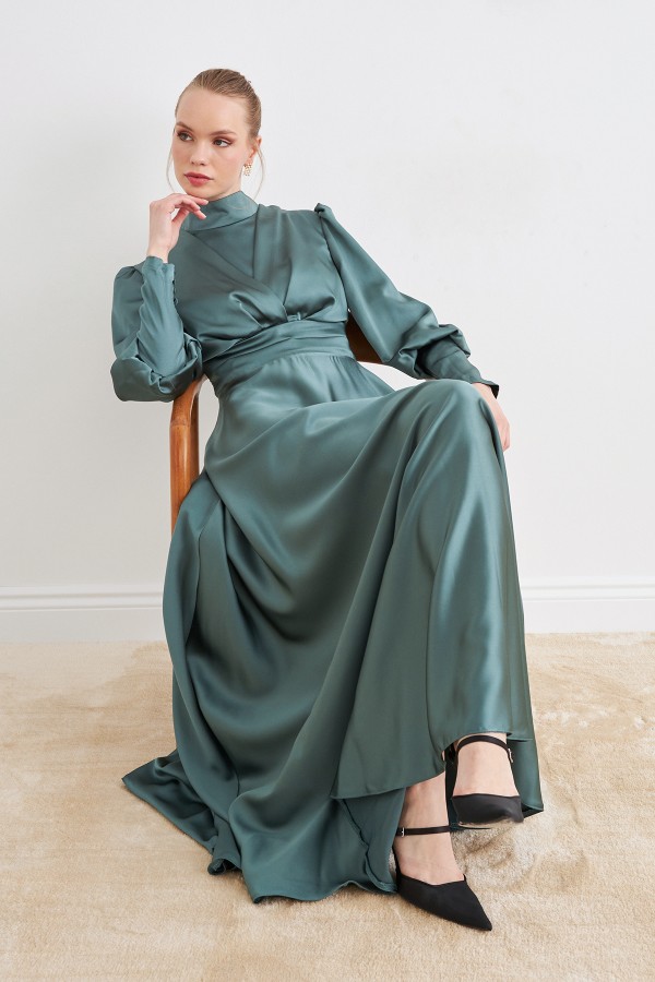Alina Satin Evening Dress - Mint