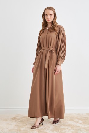 Pleated Sleeve Abaya - Camel