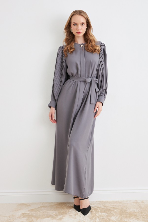 Kolları Piliseli Abaya - Gri
