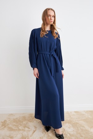 Pleated Sleeve Abaya - Indigo