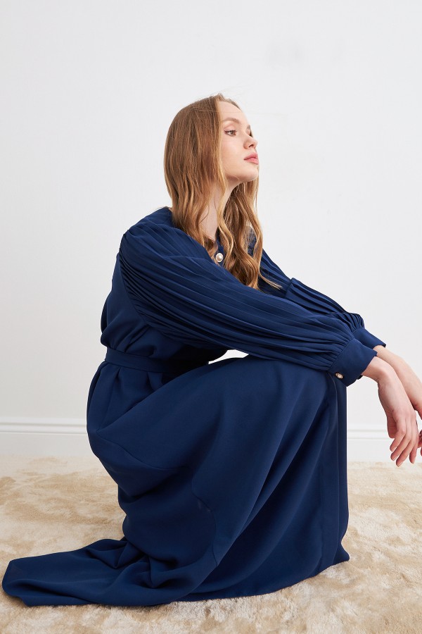Pleated Sleeve Abaya - Indigo