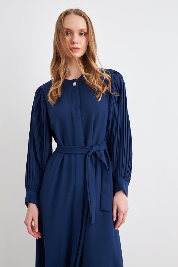 Pleated Sleeve Abaya - Indigo