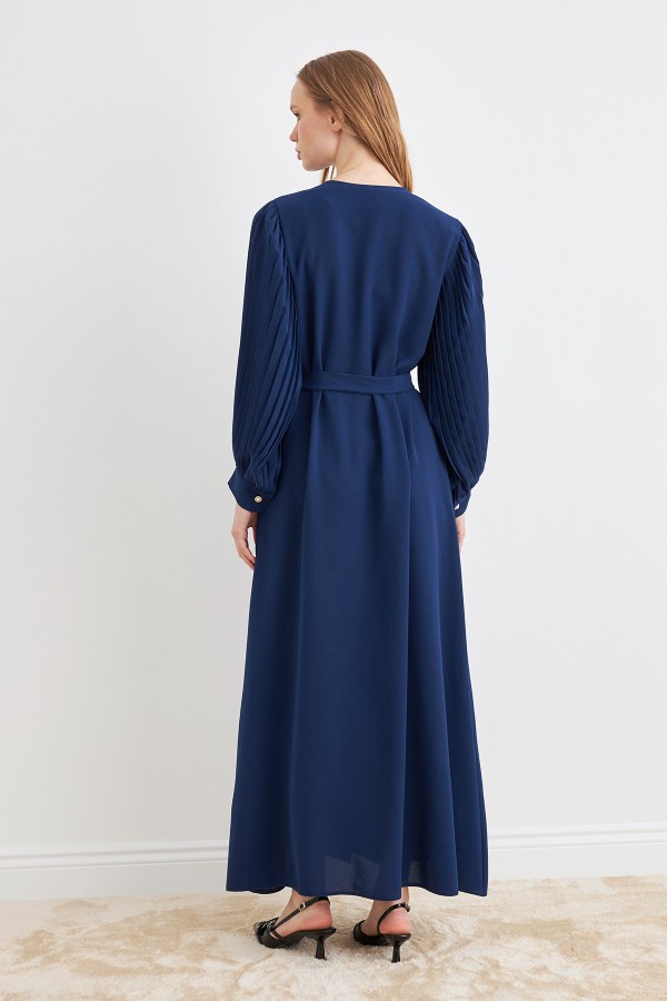 Pleated Sleeve Abaya - Indigo