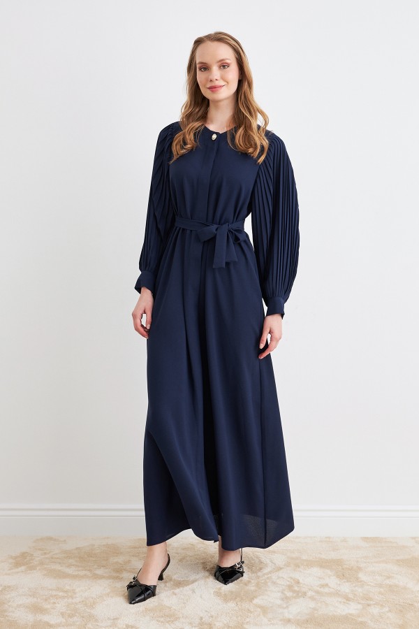 Kolları Piliseli Abaya - Lacivert
