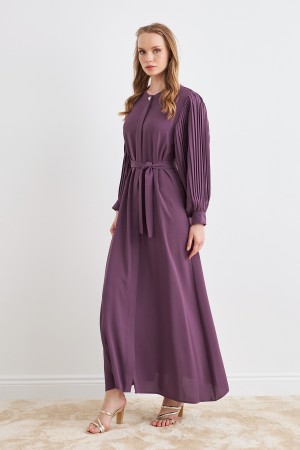 Pleated Sleeve Abaya - Lilac