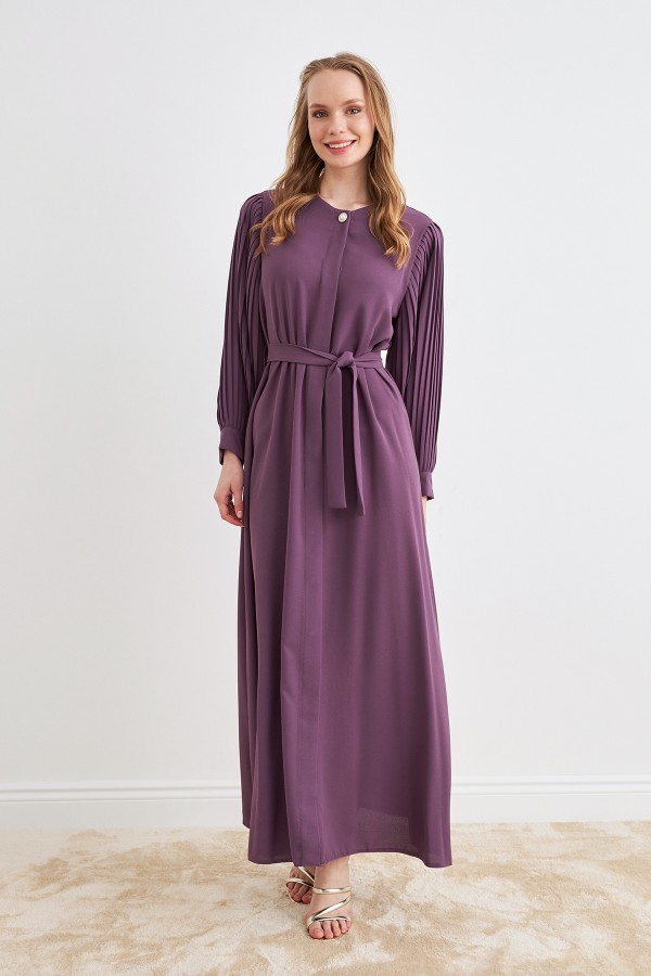 Pleated Sleeve Abaya - Lilac