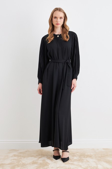 Kolları Piliseli Abaya - Siyah
