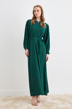 Pleated Sleeve Abaya - Emerald