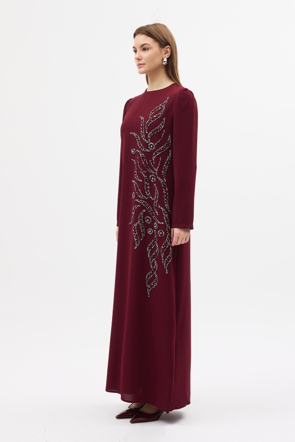 Lily Embellished Evening Dress - Burgundy Lily Embellished Evening Dress - Burgundy