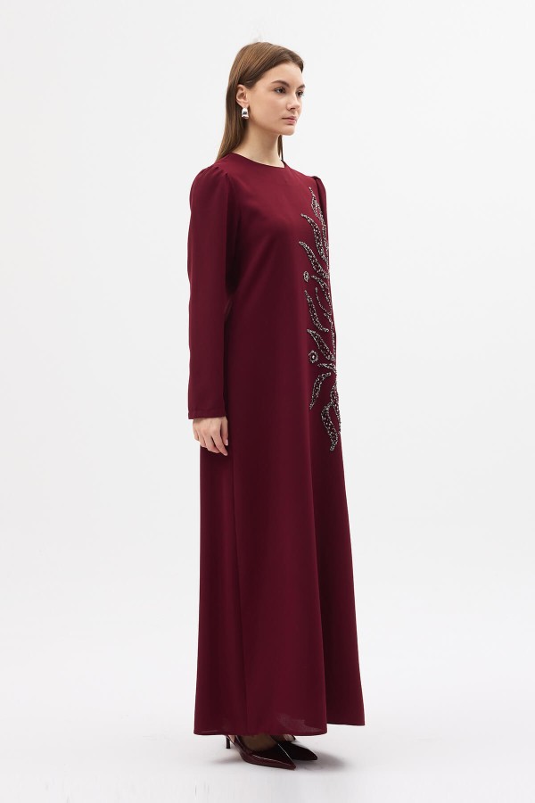 Lily Embellished Evening Dress - Burgundy