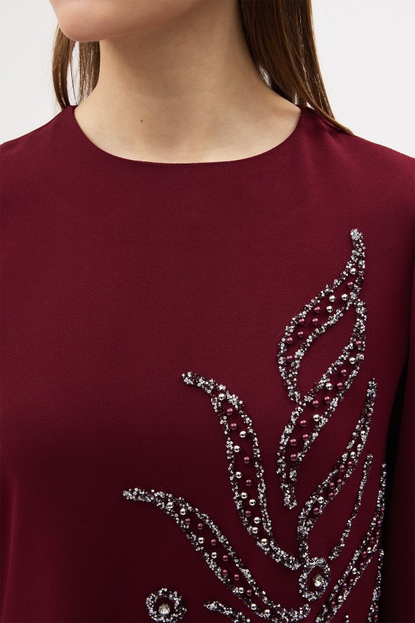 Lily Embellished Evening Dress - Burgundy