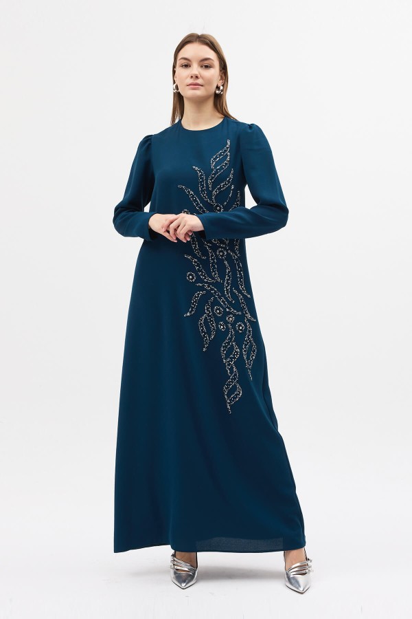 Lily Embellished Evening Dress - Petrol