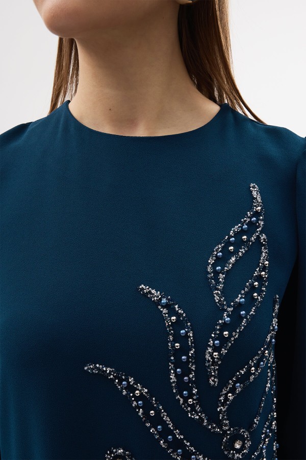 Lily Embellished Evening Dress - Petrol