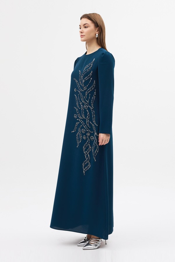 Lily Embellished Evening Dress - Petrol