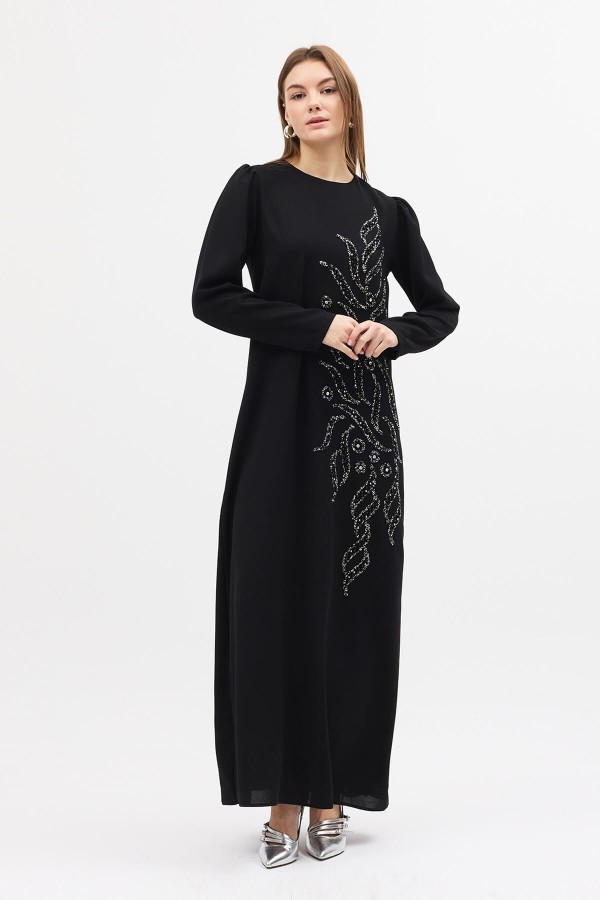 Lily Embellished Evening Dress - Black