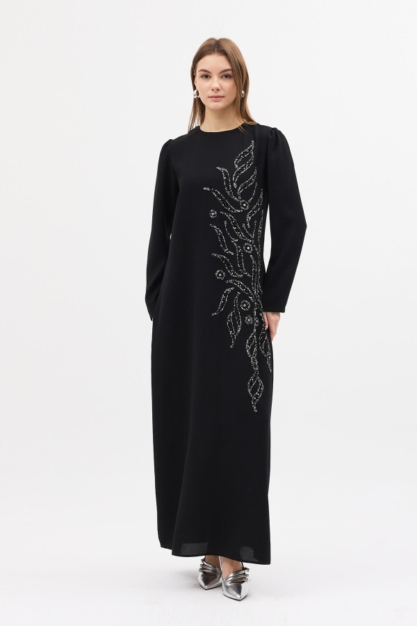 Lily Embellished Evening Dress - Black