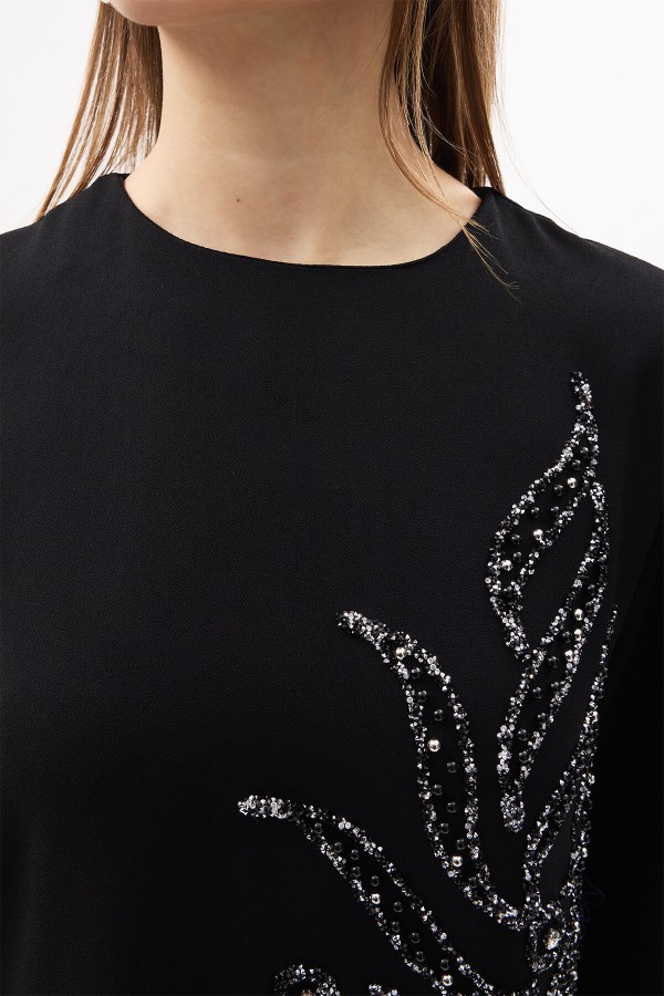 Lily Embellished Evening Dress - Black