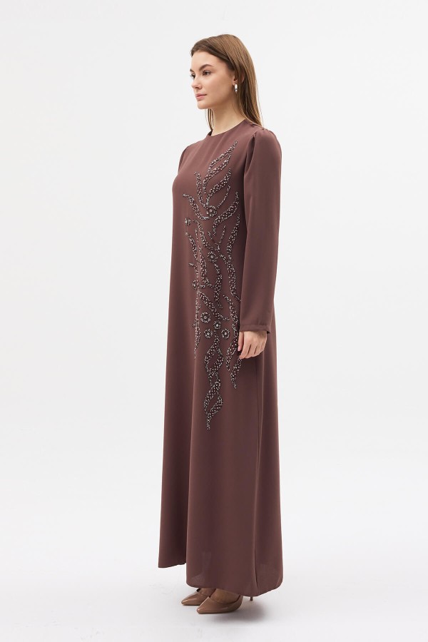 Lily Taş İşlemeli Abiye - Vizon