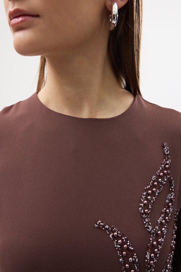 Lily Taş İşlemeli Abiye - Vizon