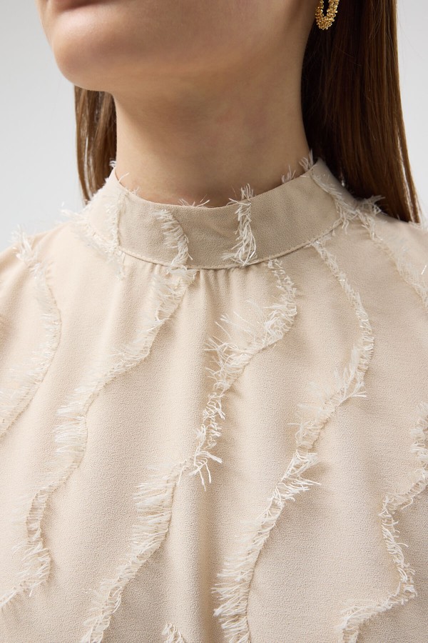 Miori Dokulu Elbise - Bej