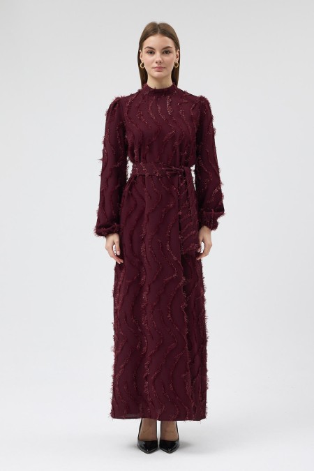 Miori Textured Dress - Burgundy