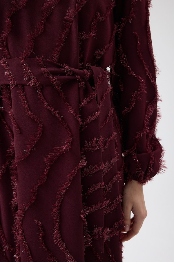 Miori Dokulu Elbise - Bordo