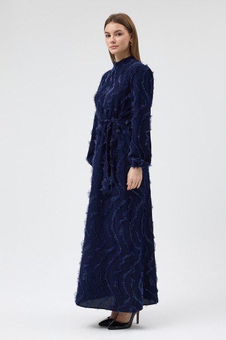 Miori Textured Dress - Navy Blue