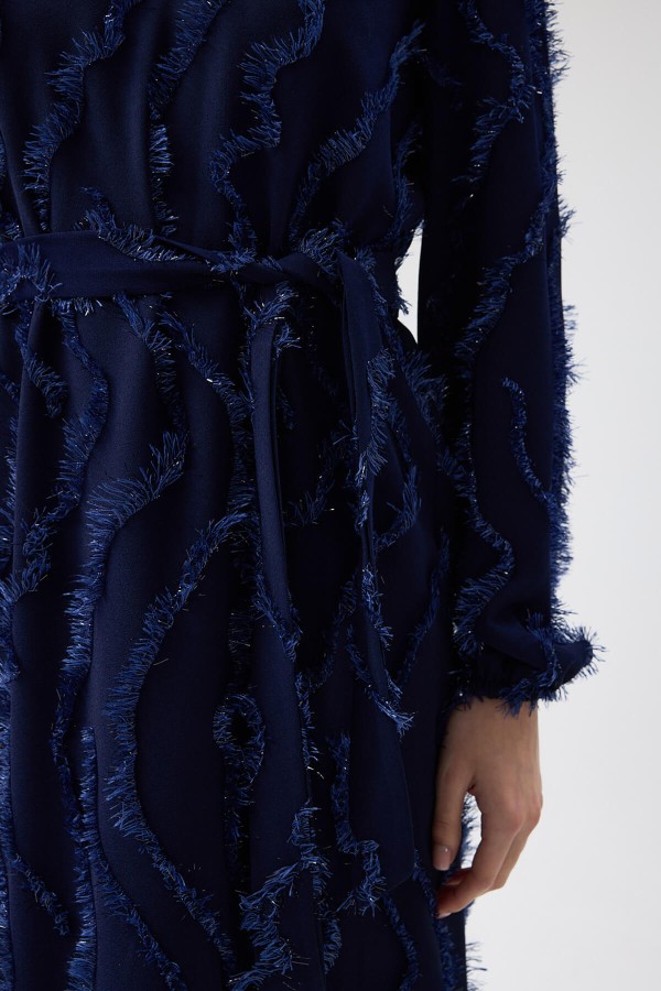 Miori Dokulu Elbise - Lacivert