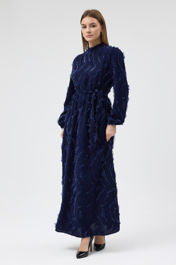 Miori Dokulu Elbise - Lacivert