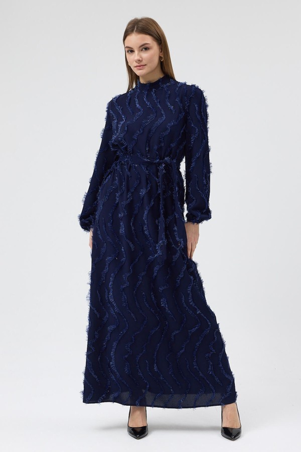 Miori Dokulu Elbise - Lacivert