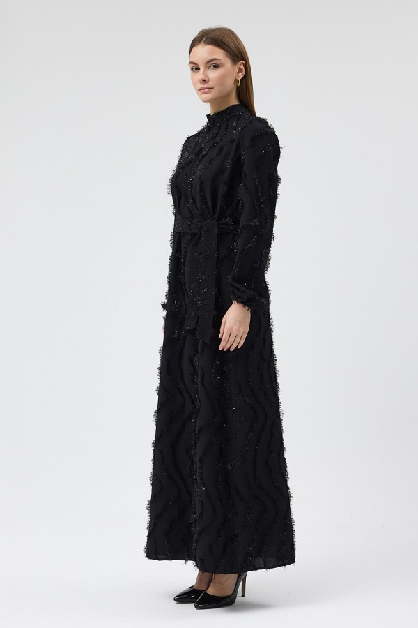 Miori Dokulu Elbise - Siyah