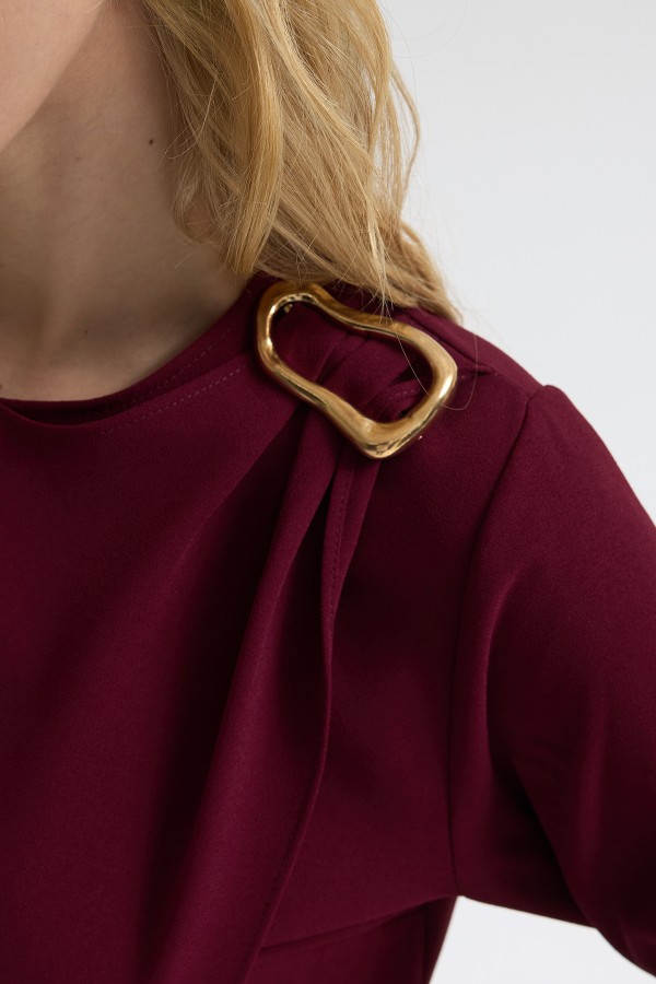Shoulder Buckle Dress - Burgundy