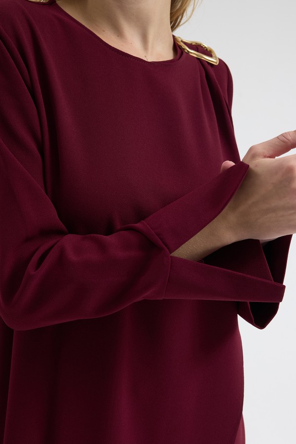 Shoulder Buckle Dress - Burgundy