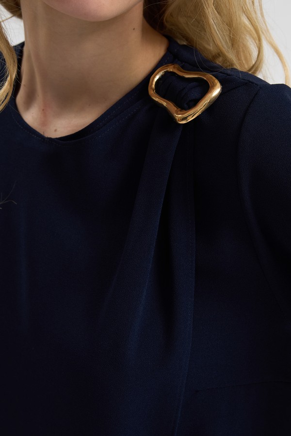 Shoulder Buckle Dress - Navy Blue