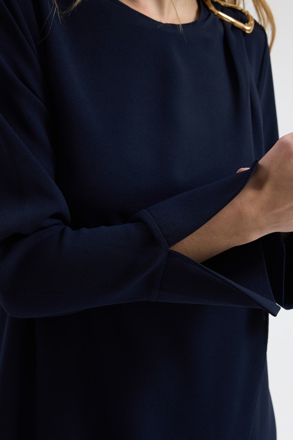 Shoulder Buckle Dress - Navy Blue