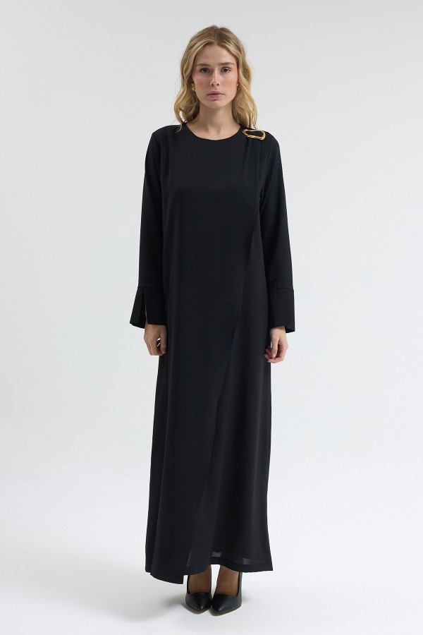 Omuz Tokalı Elbise - Siyah