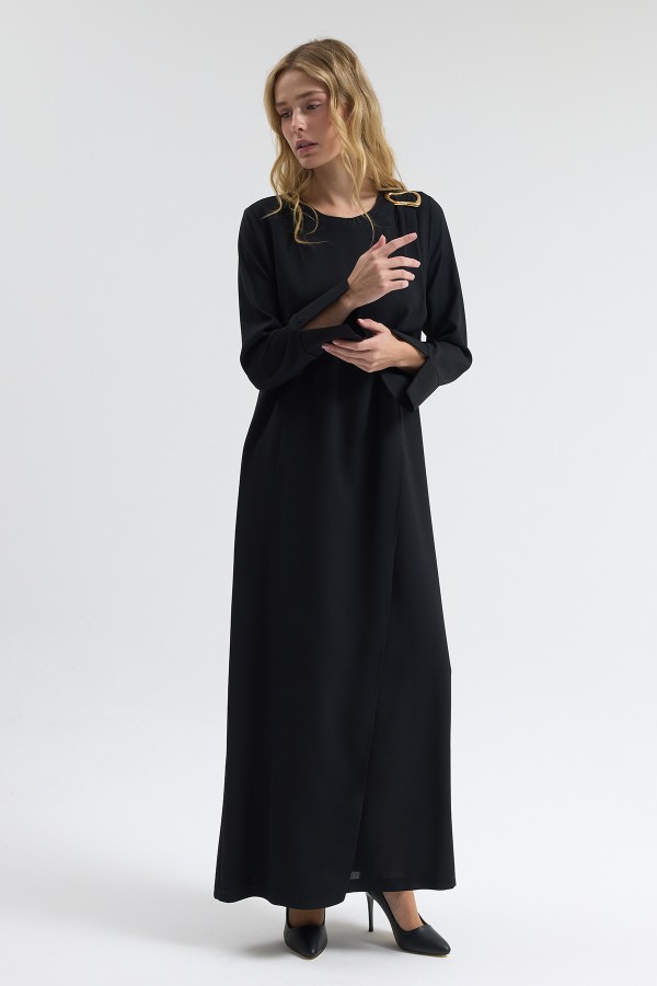 Omuz Tokalı Elbise - Siyah