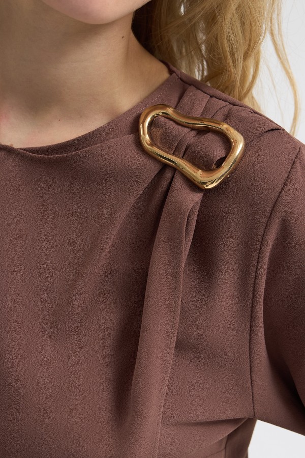 Shoulder Buckle Dress - Mink