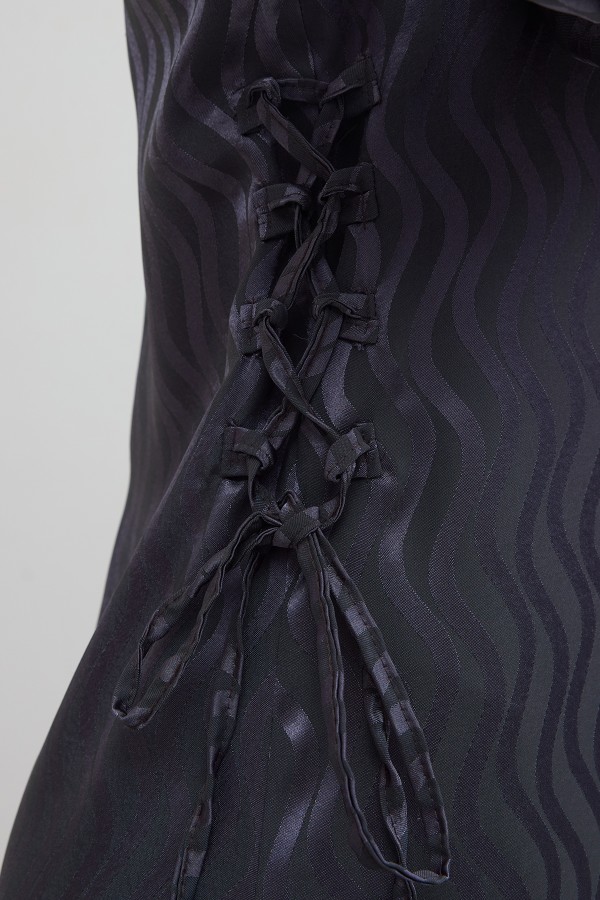 Yan Bağcık Detaylı Jakar Elbise - Gri